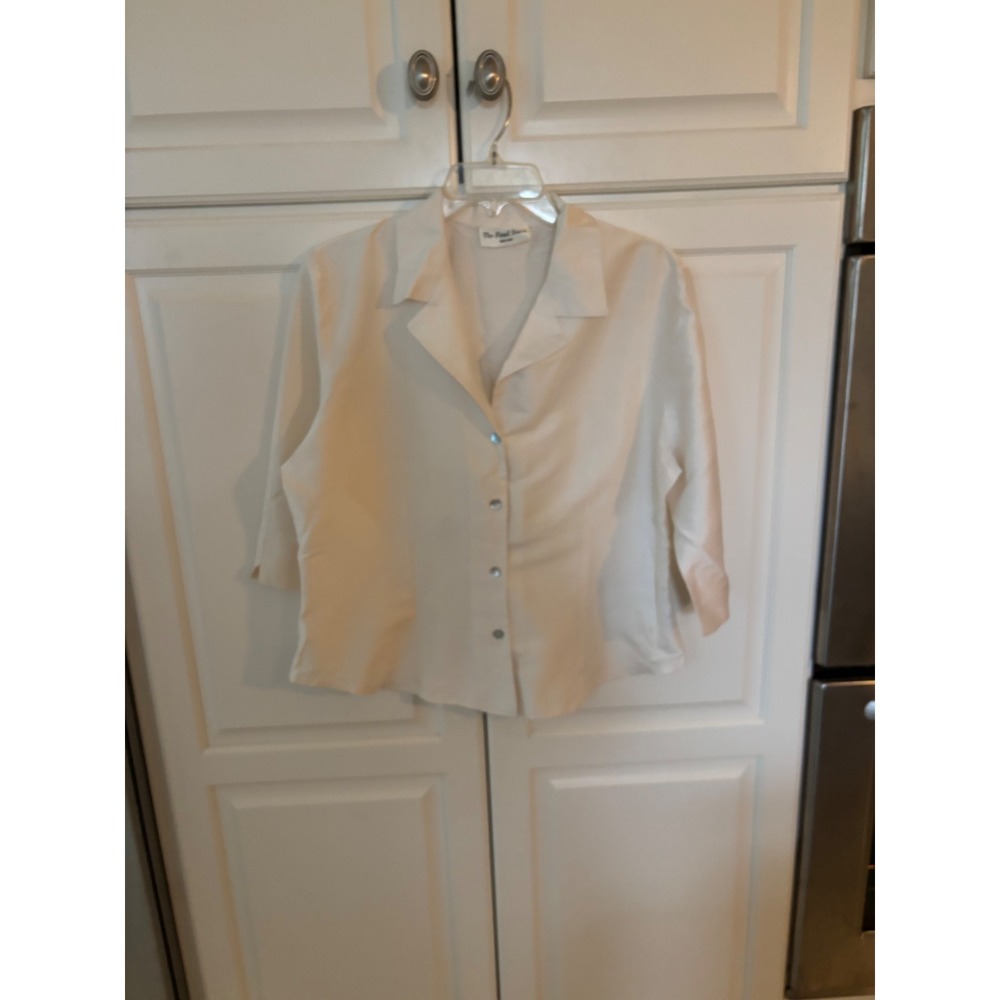 The Final Touch New York Cream Button Down Blouse 3/4 Sleeve Notched Collar L